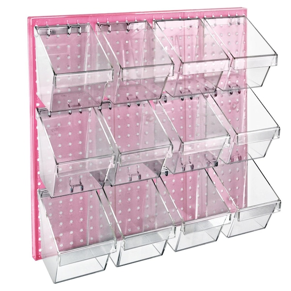 12 Small Bucket Peg Wall Accessory Organizer Set 24''W x 24''H Pegboard Panel